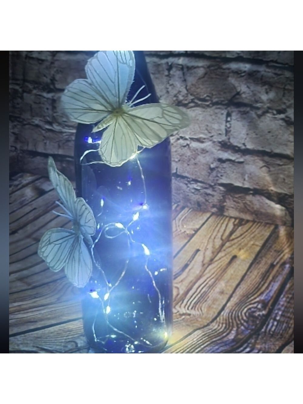 Cobalt Blue Wine Bottle LED Lights Butterfly Centerpiece - Picture 3 of 8
